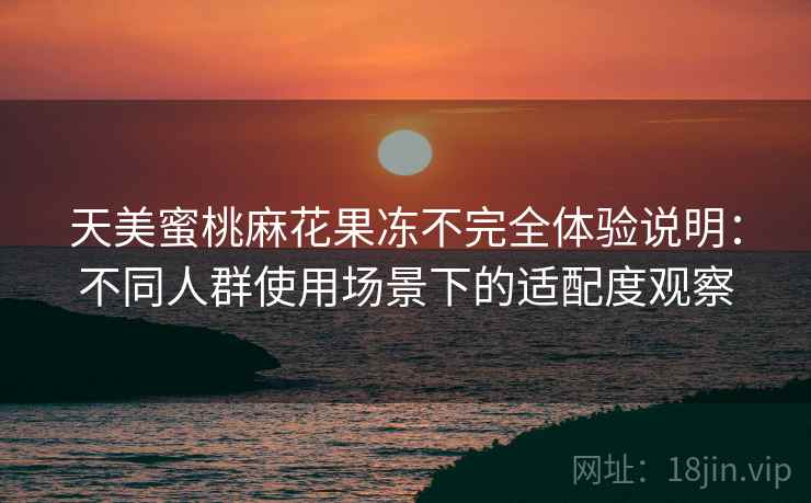 天美蜜桃麻花果冻不完全体验说明：不同人群使用场景下的适配度观察